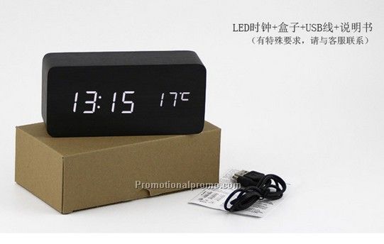 LED digital wooden alarm clock