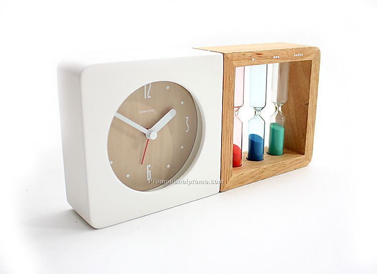 Sand glass wood alarm clock