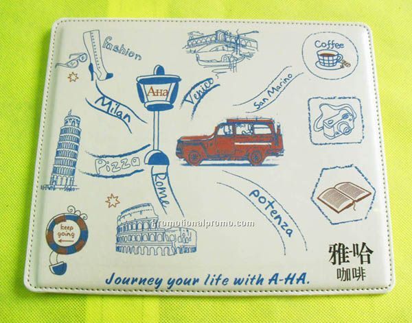 Stitched full color printing PU Leather Coaster