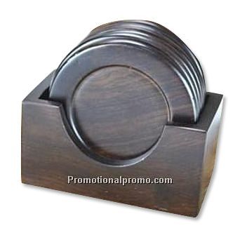 Set Of 6 Round  ebony wood Coasters
