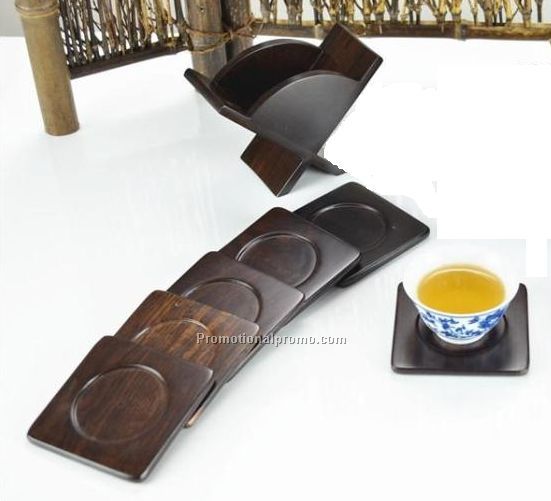 Set Of 6 square  ebony wood Coasters