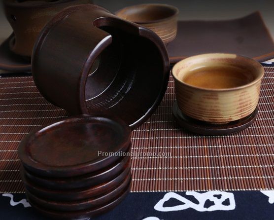 Set Of 6 Round ebony wood Coasters