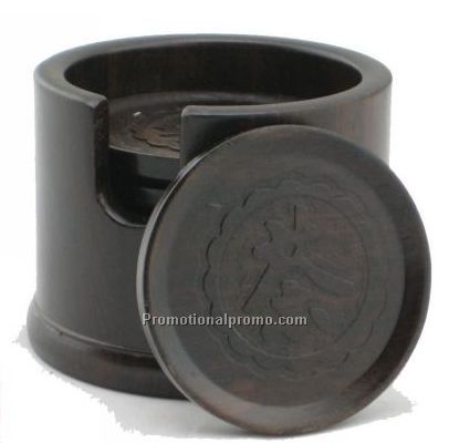 Set Of 6 Round black catalpa wood Coasters