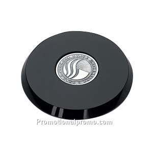 Black Optical Glass Coaster with Medallion