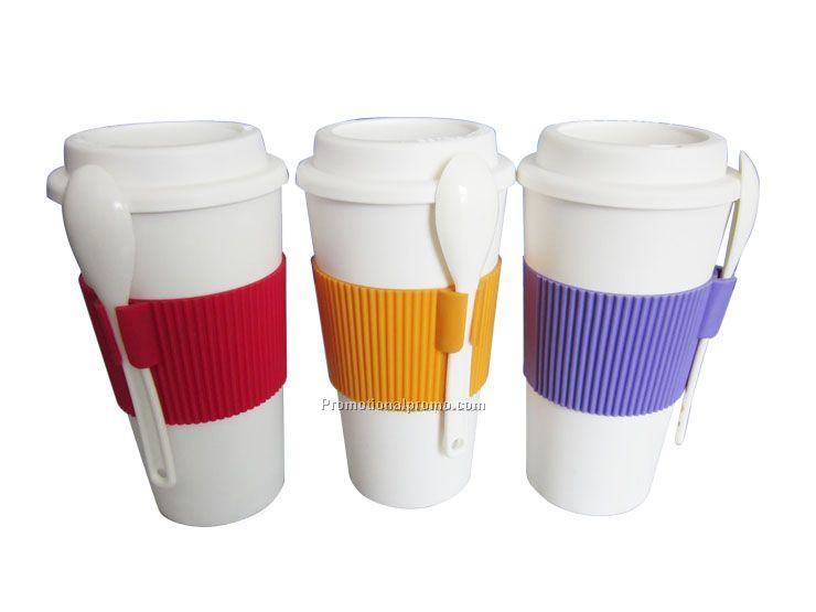 Popular Plastic Coffee Mug with Spoon