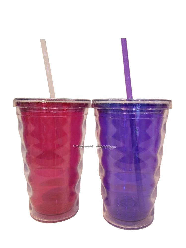 Plastic Double Wall Coffee Mug with Straw