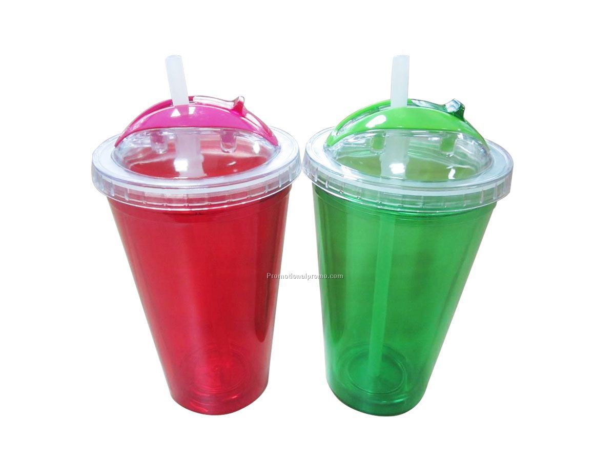 Promotional Double Wall Drinking Cup with straw