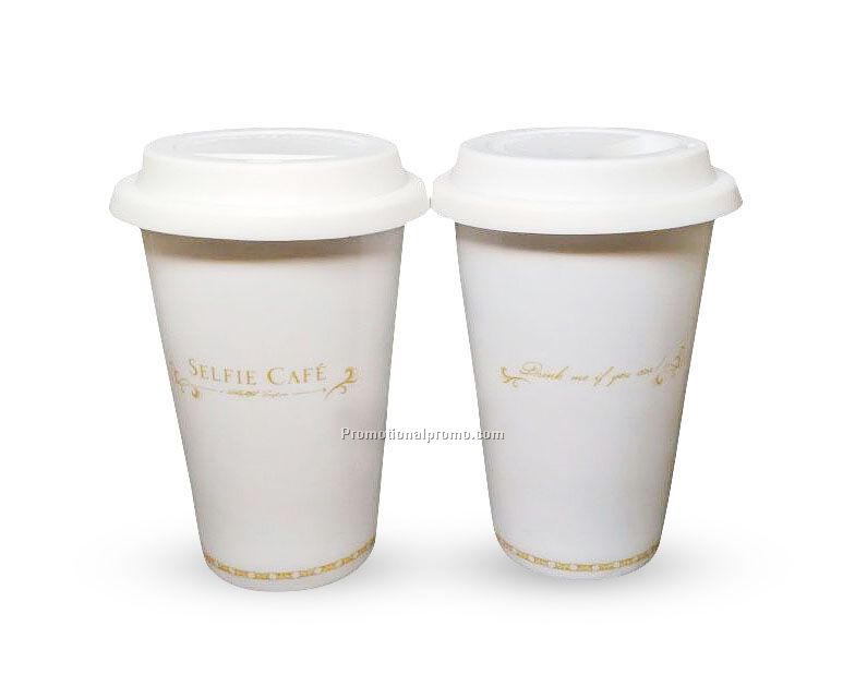Customized ceramic mug with silicone lid