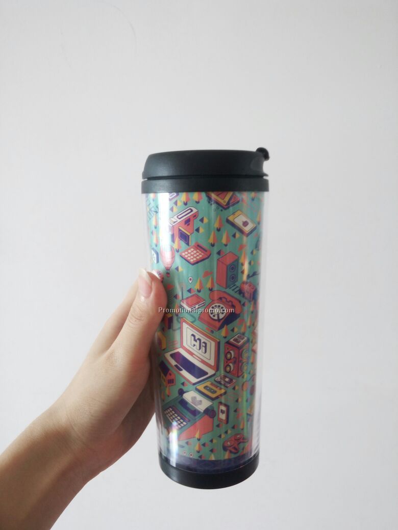 Plastic 350ml double wall thermo mug