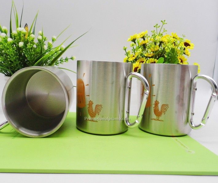Double Wall Stainless 304 material mug with Carabiner for Camping