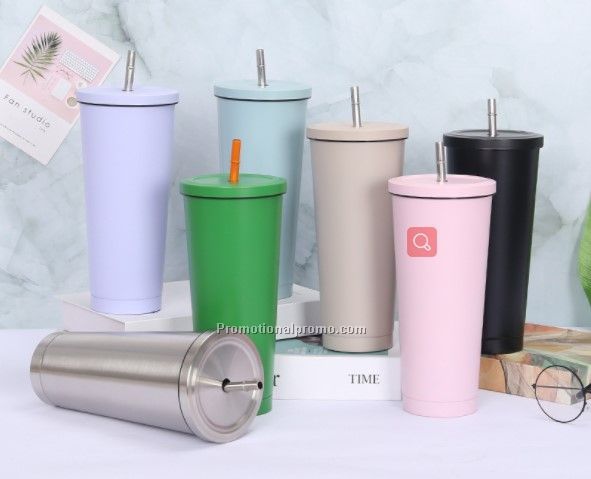 750ml large capacity sippy cup 304 stainless steel double coffee cup Cross border Gift thermos printed LOG0