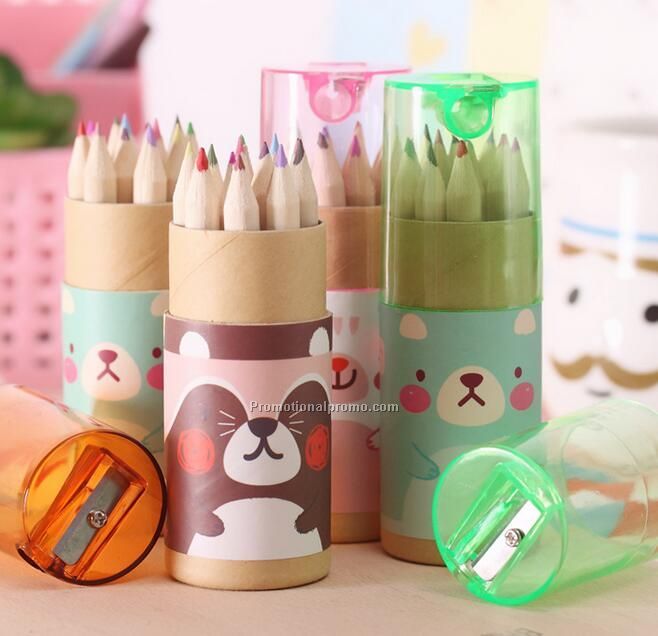 Promotional Kid Mini Color Pencil Set with transparant cover of sharpener