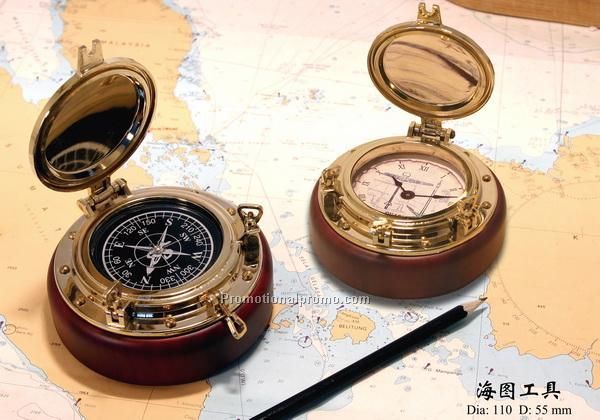 Nautical Porthole Compass & Clock