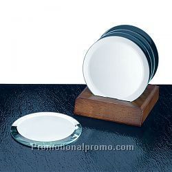 Glass Mirror Coaster Set w/Wood Base C-H004