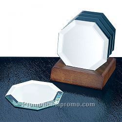 Glass Mirror Octagon Coaster Set w/Wood Base C-H005