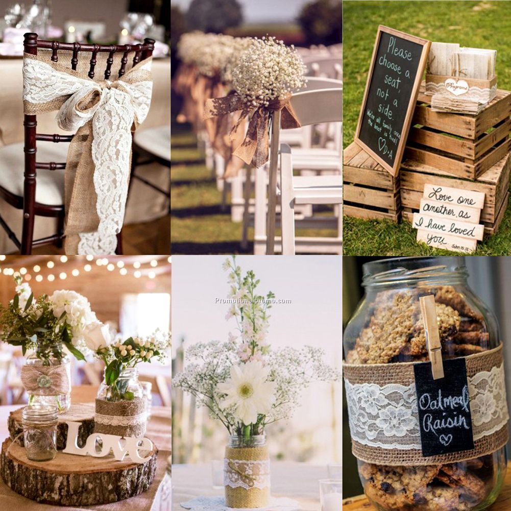 2M Natura Jute Burlap Hessian Ribbon with Lace Trims Tape Roll Vintage Rustic Wedding Decoration Mariage Wedding Cake Topper