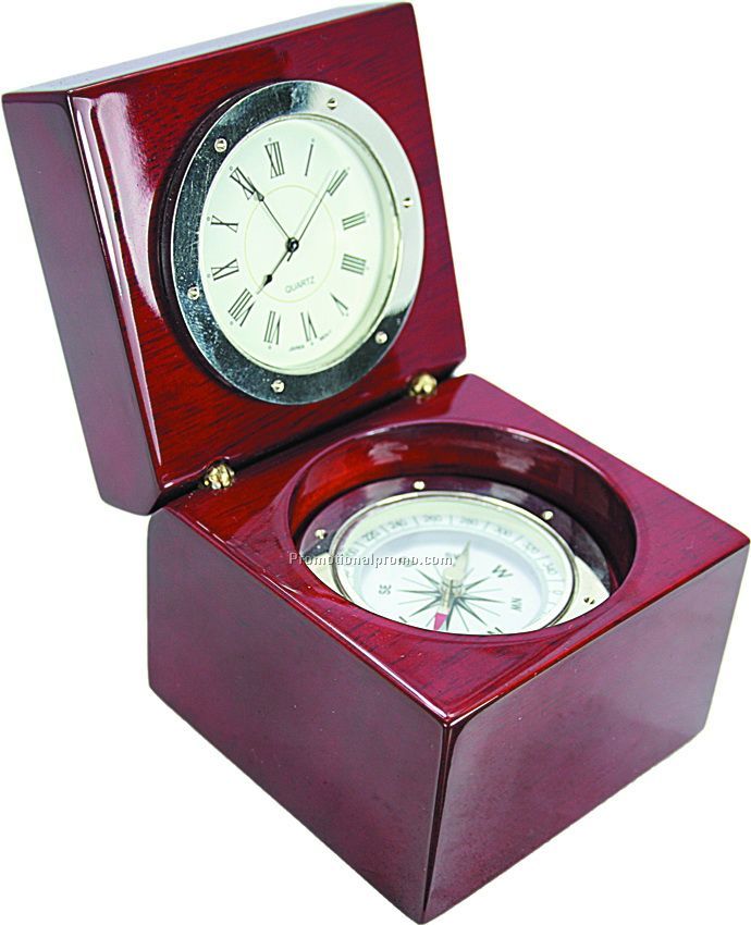 Compass Clock W/ Rosewood Finish Case