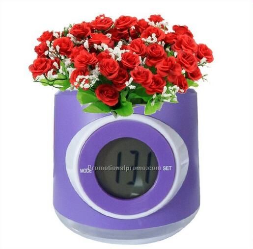 plastic flower pot with digital clock for Promotional gifts