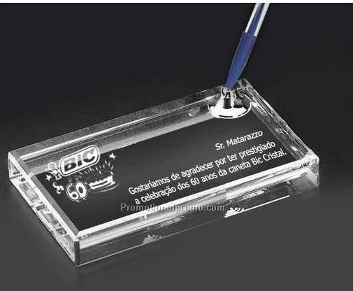 Crystal desktop with single pen