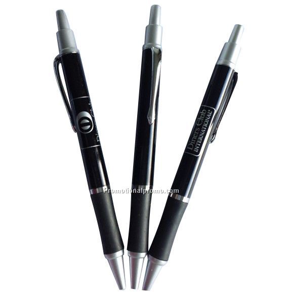 Plastic pen with metal clip