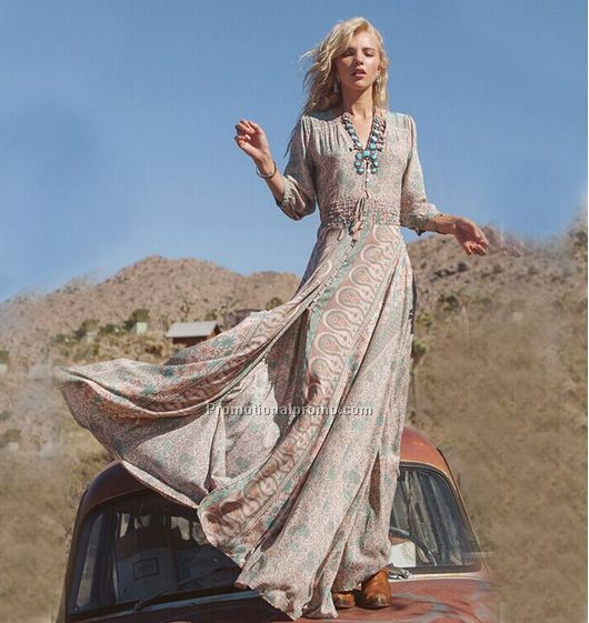 2017 Casual Beach Dress Summer Women Dress Printing Maxi Dress