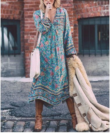 2017 Summer Beach Dress Bohemia Printing Maxi Dress