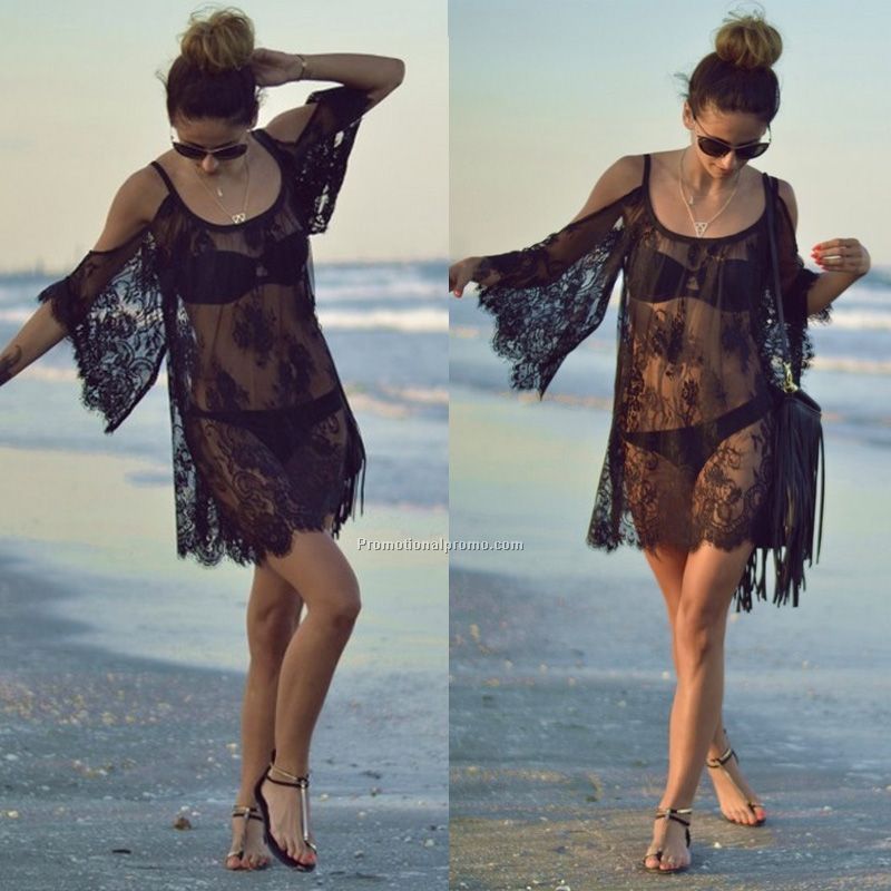 Sexy Strap Sheer Floral Lace Embroidered Crochet Summer Women Beach Dress