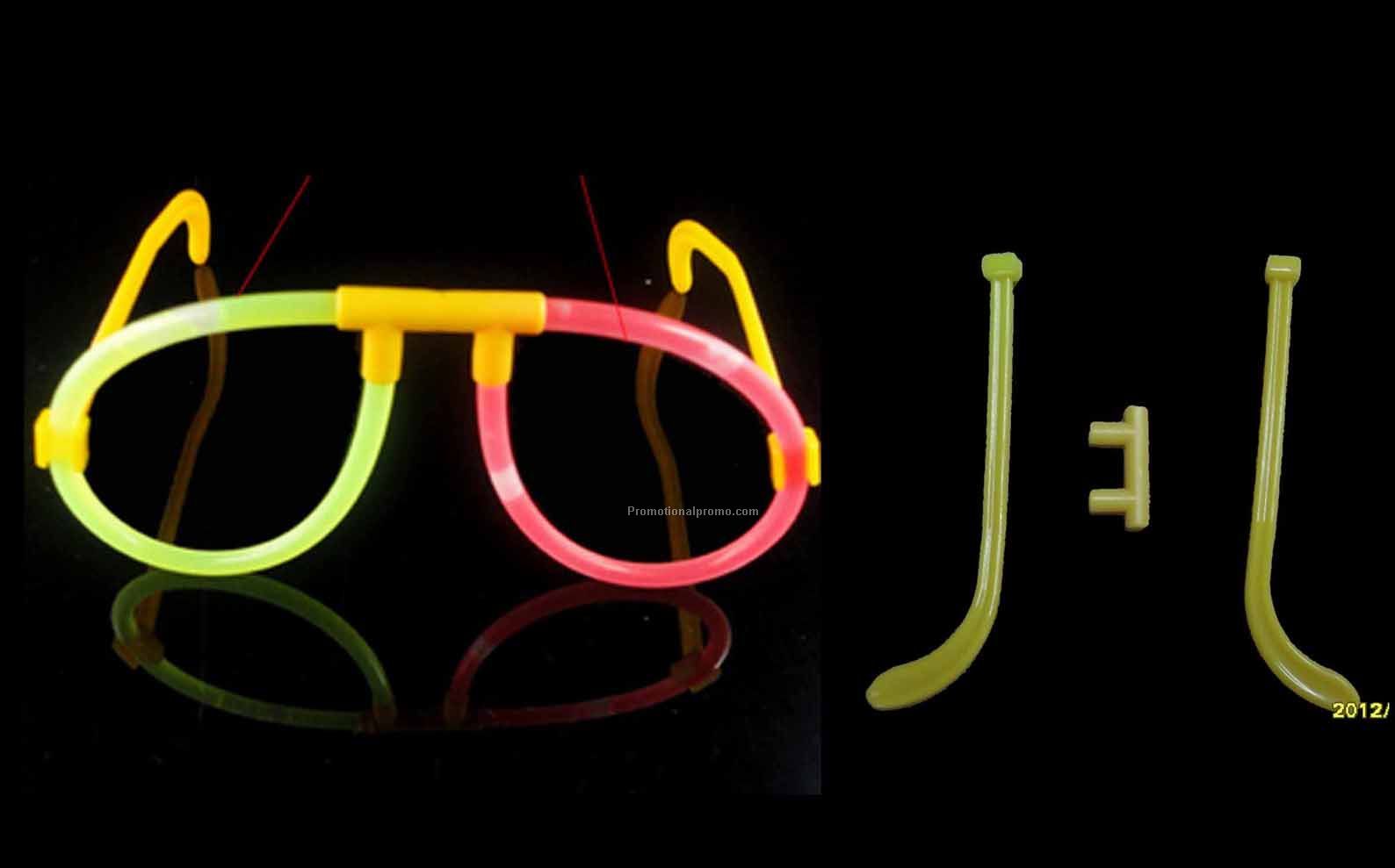 Connectors and frames for flashing glasses glowing glasses