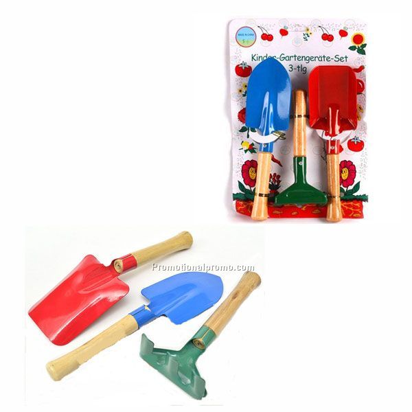 Color Metal Wooden Handle Kids Garden Tool Set