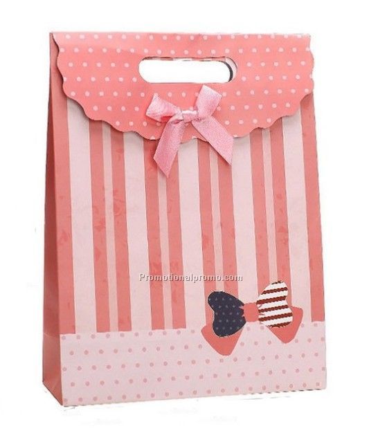 Pink Stripe Hook&Loop Gift Bag