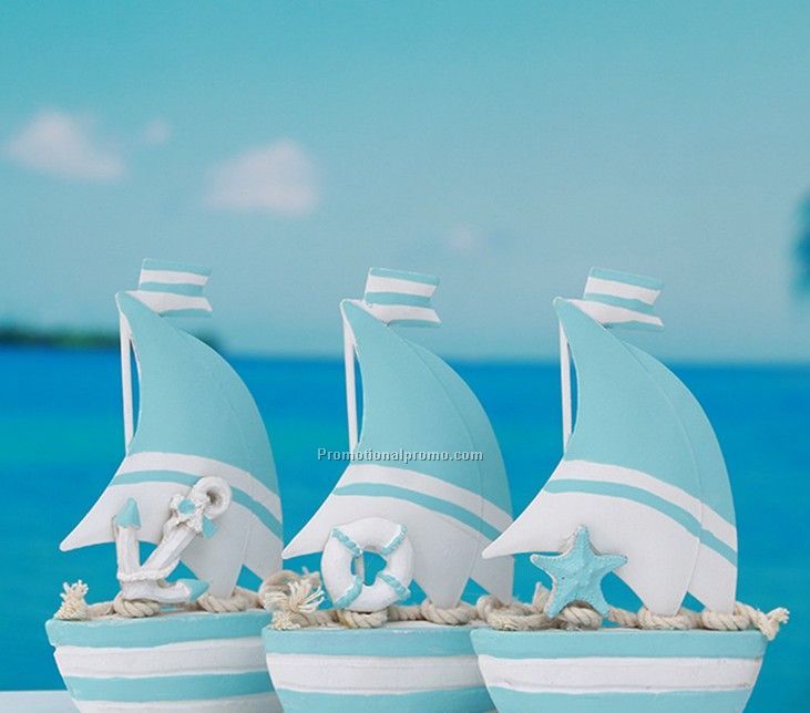 wooden sailing boat with colored drawing