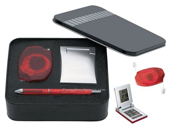 Plastic Pen / 12ft Retractable Modem Cord / Flip Up Travel Alarm Giftset