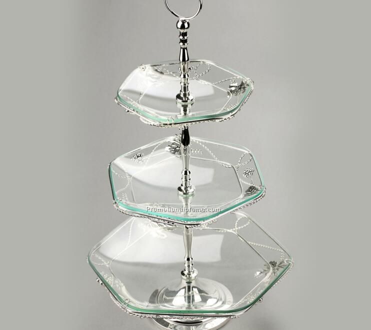 Silverplated Tempered glass Multilayer Tower fruit dish for celebration