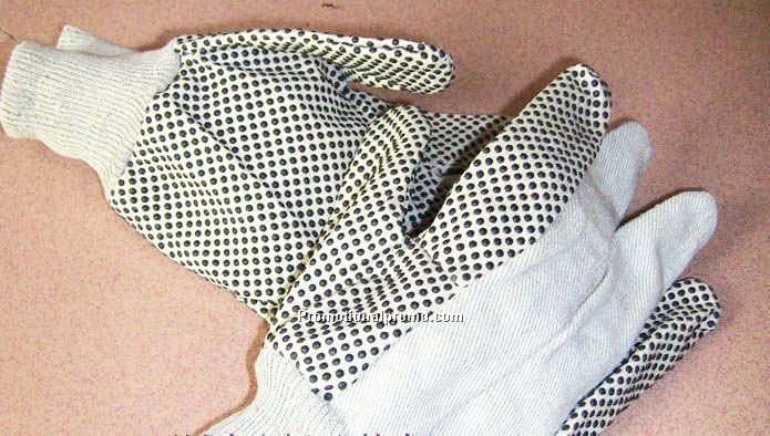 Men's Double Palm Canvas Work Gloves In Fluorescent Grey/Black Pvc Dots