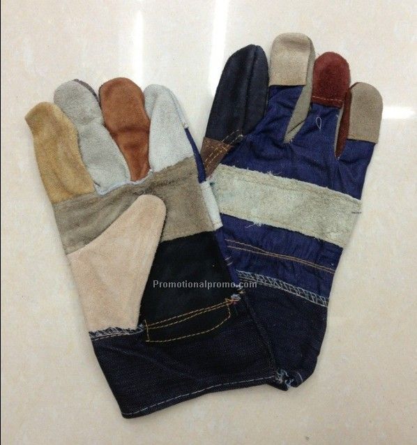 Denim parti-color working gloves