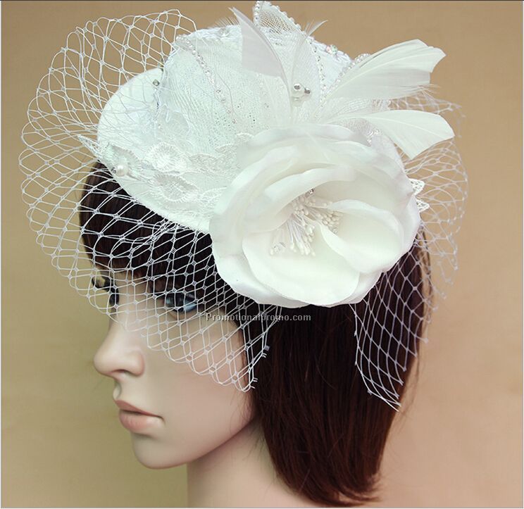 European and American small white hat clip pearl bridal flower head performance luxury hair accessories