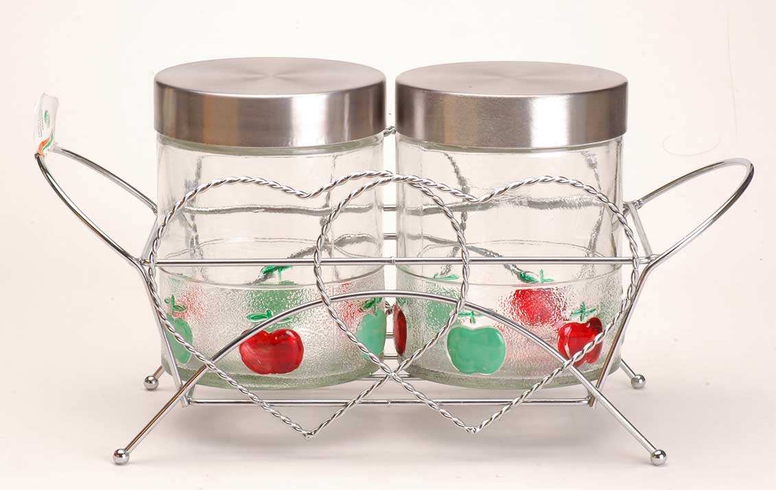 hand painted storage jar set with iron stand
  
   
     
    