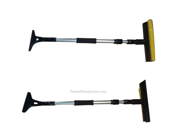 Telescopic ice scraper with brush