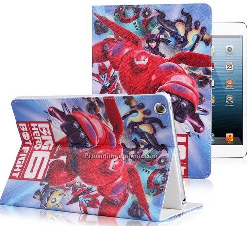 Cartoon PU leather case for iipad mini, baymax case, leather case for ipad air 2