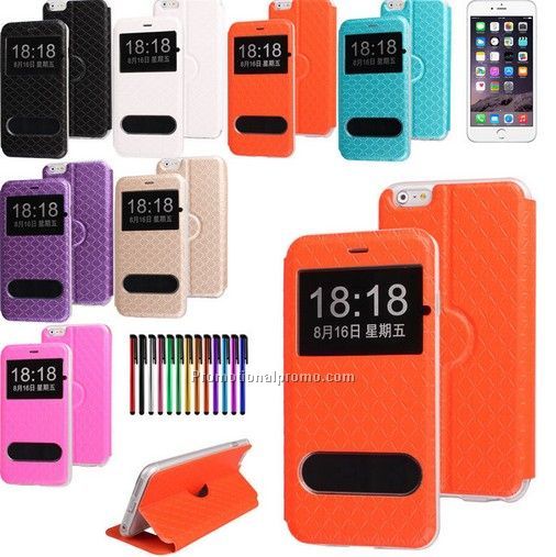 PC leather window case for iphone 6 6plus