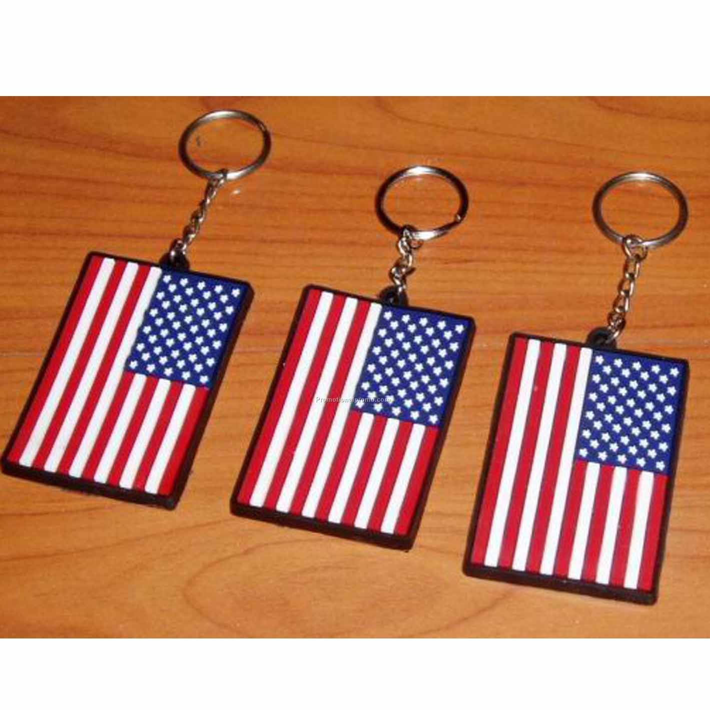 PVC American flag key tag with split and jump ring