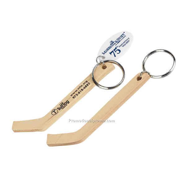 Genuine wood hockey stick keychain