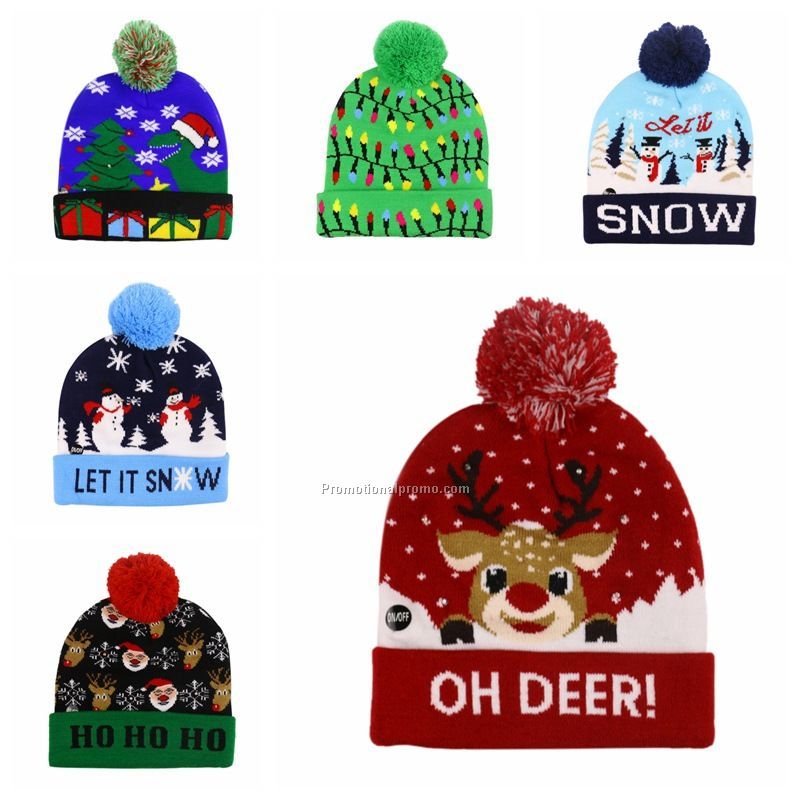 Christmas Festival Beanie Hat Knitted Unisex Kids Logo Embroidery Winter Hat