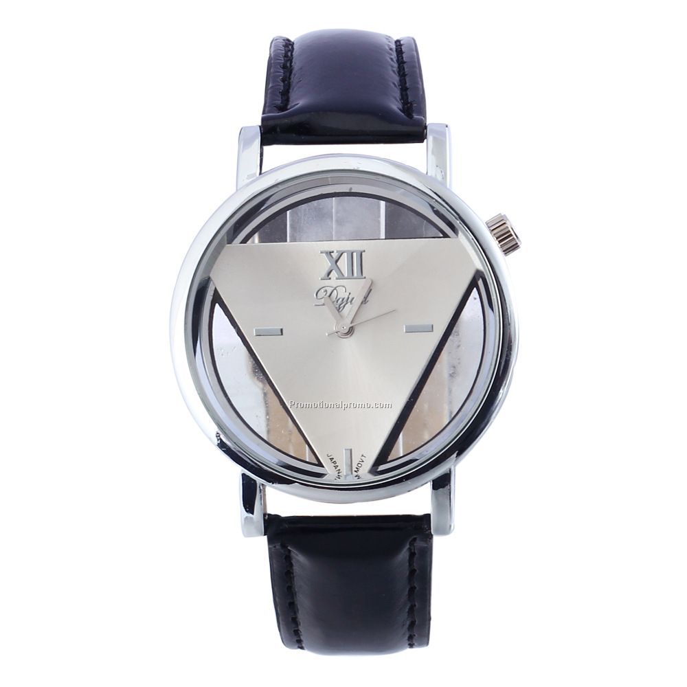 New Fashion Men Sport Leather Watches Triangle Hollow Out Ladies Wrist Quartz Watch