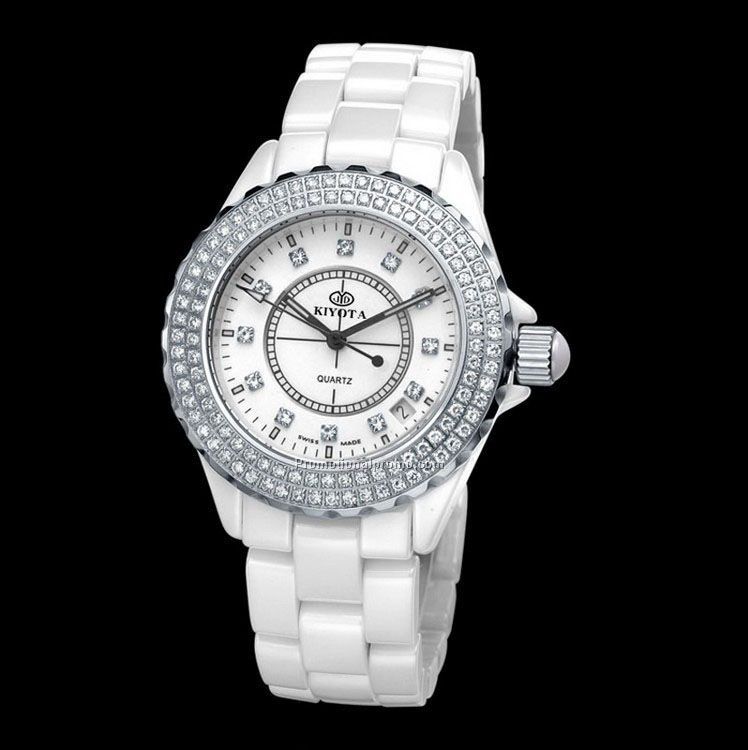 Luxury ceramics waterproof women watch, white ceramic quartz wristwatch for ladies