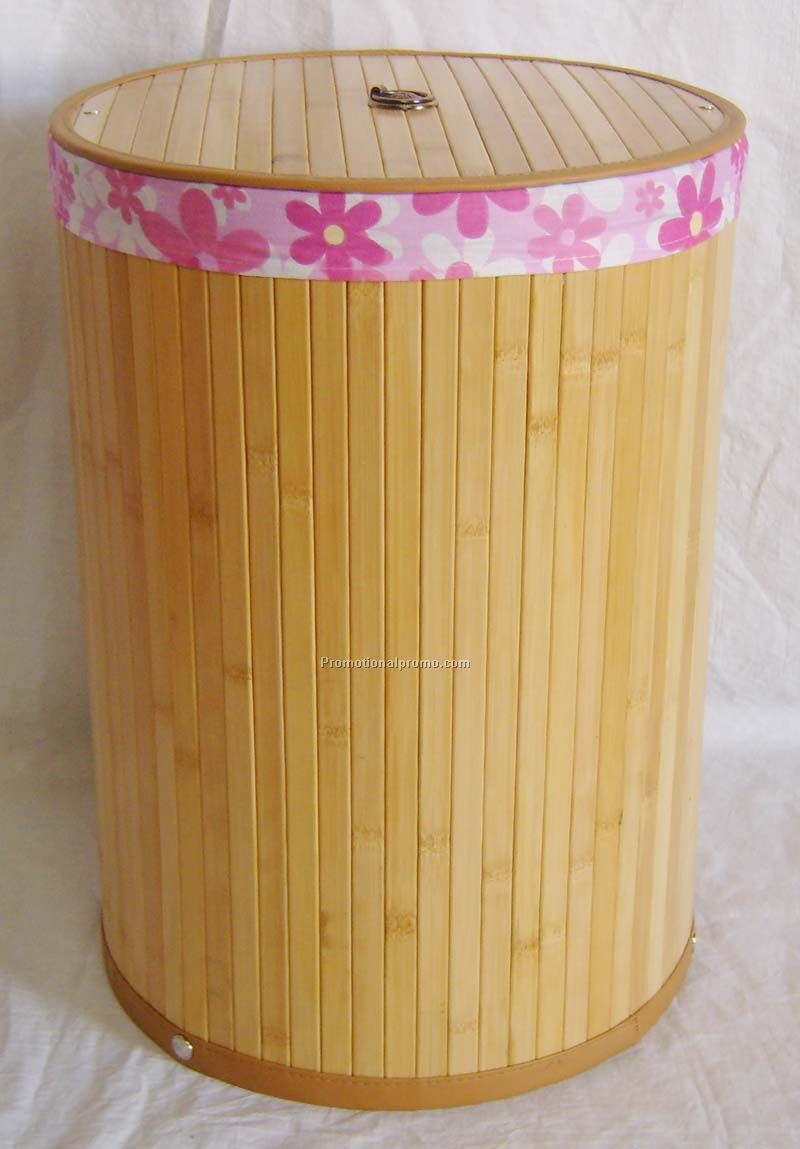 Folding bamboo laundry basket