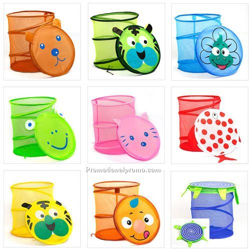 Cartoon polyester and mesh folding laundry basket; Cheaper customized folding laundry basket