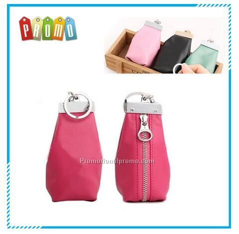 Wholesale metal genuine leather zipper zero wallet key chain