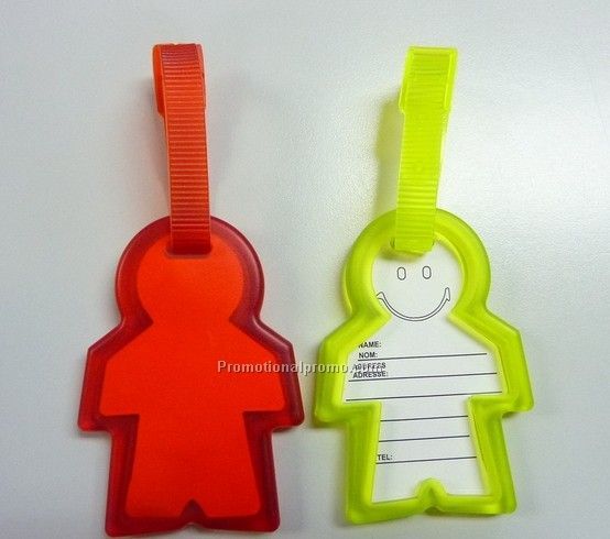 Snowman shaped plastic luggage tag