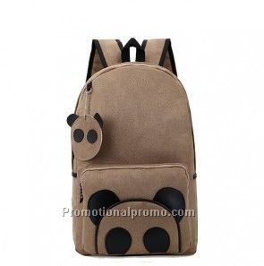 Korean style canvas panda school backpack, school book bag, school bag